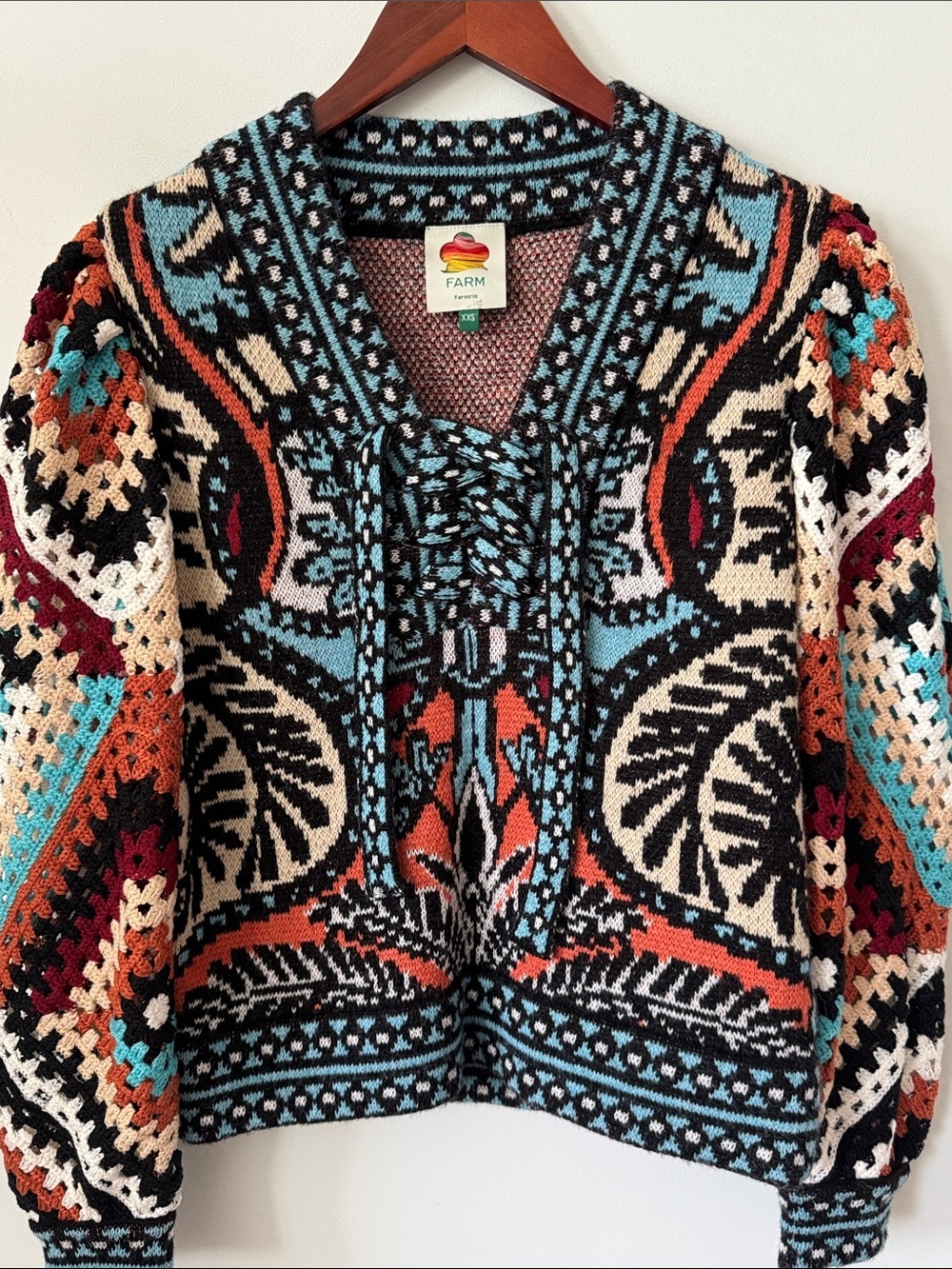 Farm Rio crochet-construction V-neck sweater XXS - Picture 12 of 14